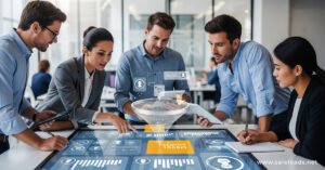 Team analyzing data dashboard to qualify sales leads effectively