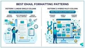 Best email formatting patterns: single-column vs multi-column layout comparison infographic